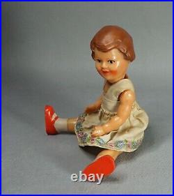 Vintage German ARI 1015 Celluloid Doll Girl Toy withEmbroidered Dress