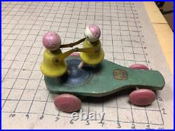 Vintage Original Wooden HUSTLER TOYS dancing girls pull toy early