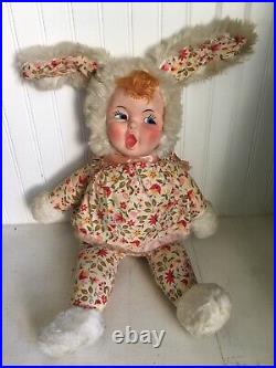 Vintage Rubber Face Girl Doll Bunny Rabbit Gund Rushton Cloth Body 27