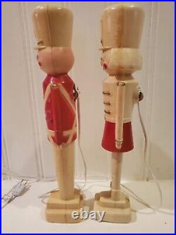 Vintage christmas toy soldier, boy and girl hard blow mold light up