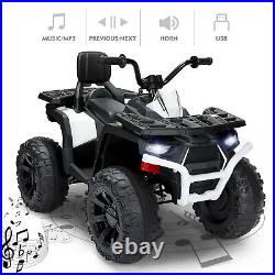 White 12V Electric Kids Ride On Car ATV Toy WithLED Light Music USB MP3 Boys Girls