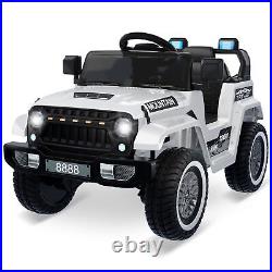 White 12V Kids Car Power Wheels Ride-on Truck Toys withRemote Control LED Light US