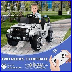 White 12V Kids Car Power Wheels Ride-on Truck Toys withRemote Control LED Light US