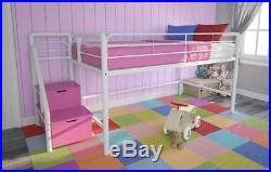 White Loft Bunk Bed For Girls Twin Tents Jr Kids Pink Beds With Toy Low Storage