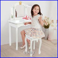 White Princess Kids Vanity Makeup Dressing Table Set Jewelry Drawer Child Girls