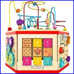Wooden Activity Cube Bead Maze Toy Gear for Toddler Kid, Counting Toys for