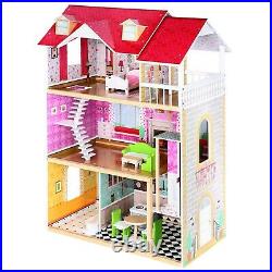 Wooden Doll House with Furniture & Lift Wood Toy Gift UK Kids Girls Fits Barbie
