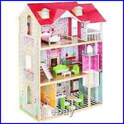 Wooden Doll House with Furniture & Lift Wood Toy Gift UK Kids Girls Fits Barbie