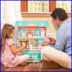 Wooden Dollhouse Modern Furniture Toy Doll House for Kids Xmas Gift Little Girls