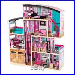 Wooden Dollhouse Shimmer Mansion Doll House Kids Girls Toy For 12 Inch Dolls New