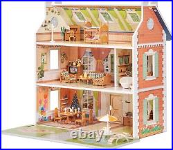 Wooden Dollhouse for Kids Girls Pretend Play Toy Gift for 3 4 5 6 Years Old