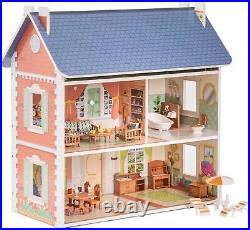 Wooden Dollhouse for Kids Girls Pretend Play Toy Gift for 3 4 5 6 Years Old