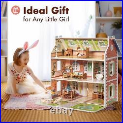 Wooden Dollhouse for Kids Girls Pretend Play Toy Gift for 3 4 5 6 Years Old