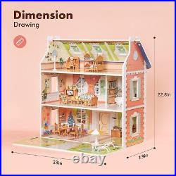 Wooden Dollhouse for Kids Girls Pretend Play Toy Gift for 3 4 5 6 Years Old