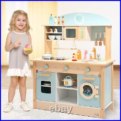 Wooden Play Kitchen Set for Kids Toddlers, Toy Kitchen Gift for Boys Girls