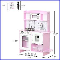 Wooden Play Kitchen With Lights, Imaginative Toy Boys & Girls Kitchen Playset